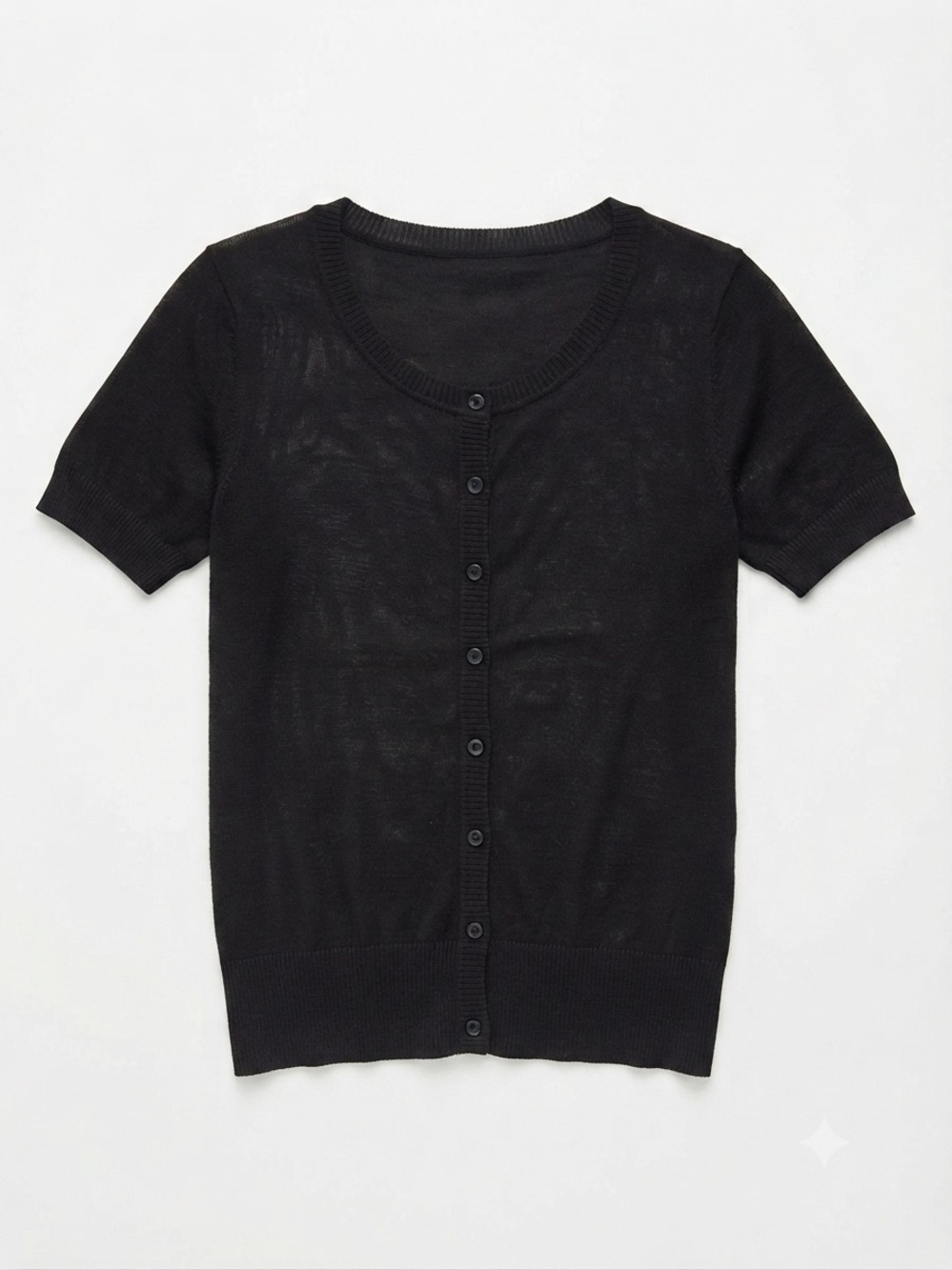 Minerern Classic Black Short-Sleeve Button-Front Cardigan